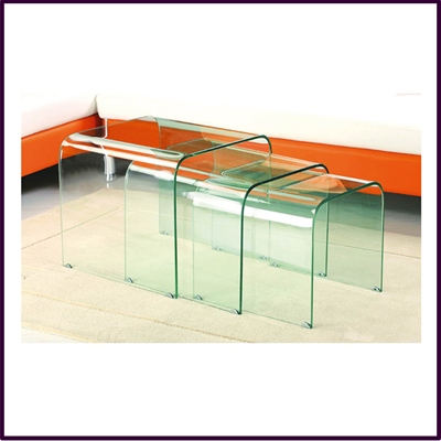 Side Table Glass on Nest Of 3 Clear Bent Glass Side Tables